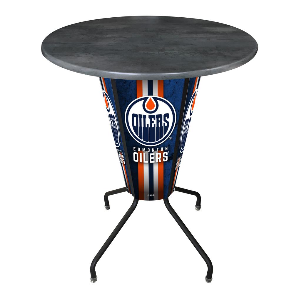 Lighted L218 - 42" Black Edmonton Oilers Pub Table with Black, 36" dia. top. Picture 1