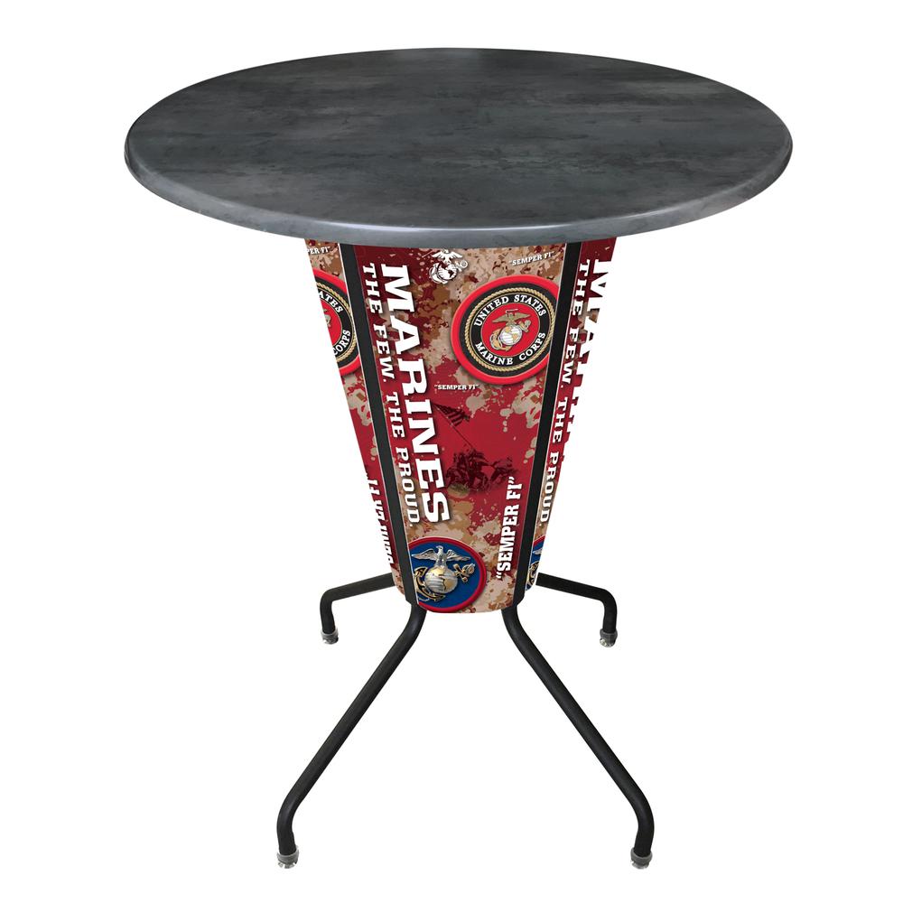 Lighted L218 - 42" Black Marines Pub Table with Black, 36" dia. top. Picture 1