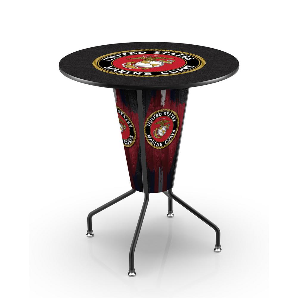 Lighted L218 - 42" Black Marines Pub Table. Picture 1