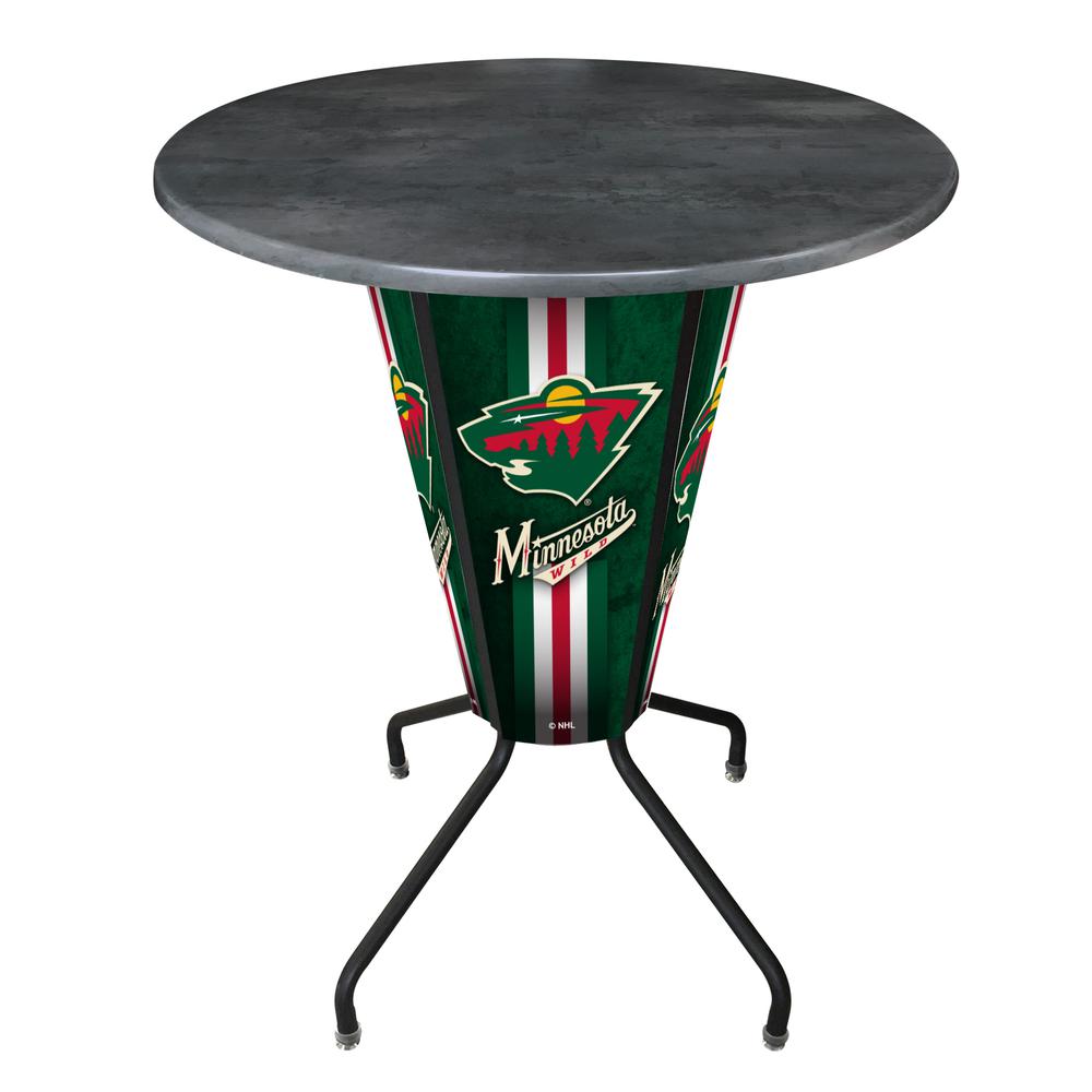Lighted L218 - 42" Black Minnesota Wild Pub Table with Black, 36" dia. top. Picture 1