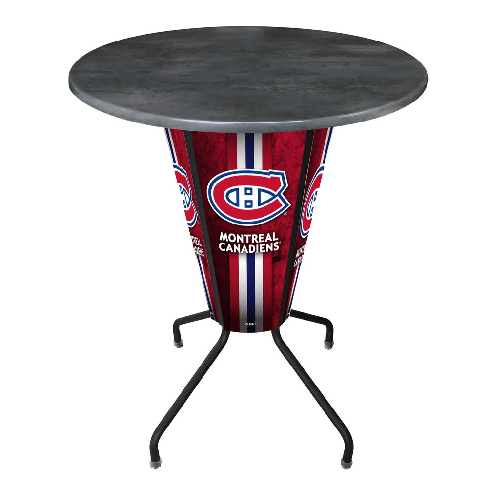 Lighted L218 - 42" Black Montreal Canadiens Pub Table with Black, 36" dia. top. Picture 1