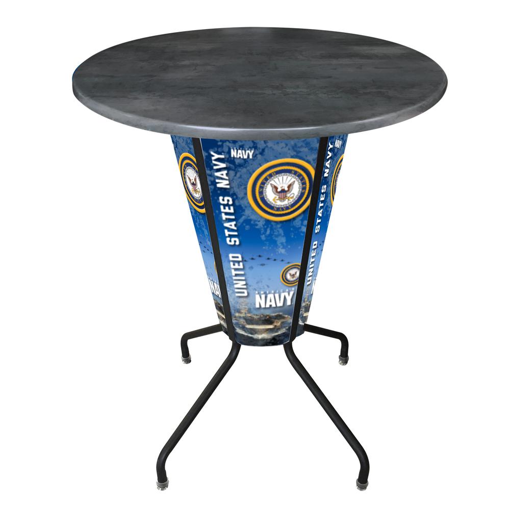 Lighted L218 - 42" Black U.S. Navy Pub Table with Black, 36" dia. top. Picture 1