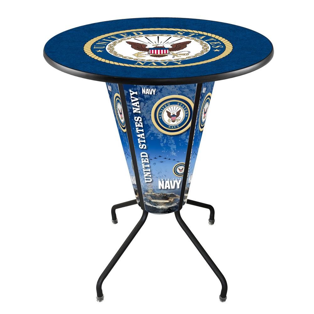 Lighted L218 - 42" Black U.S. Navy Pub Table. Picture 1