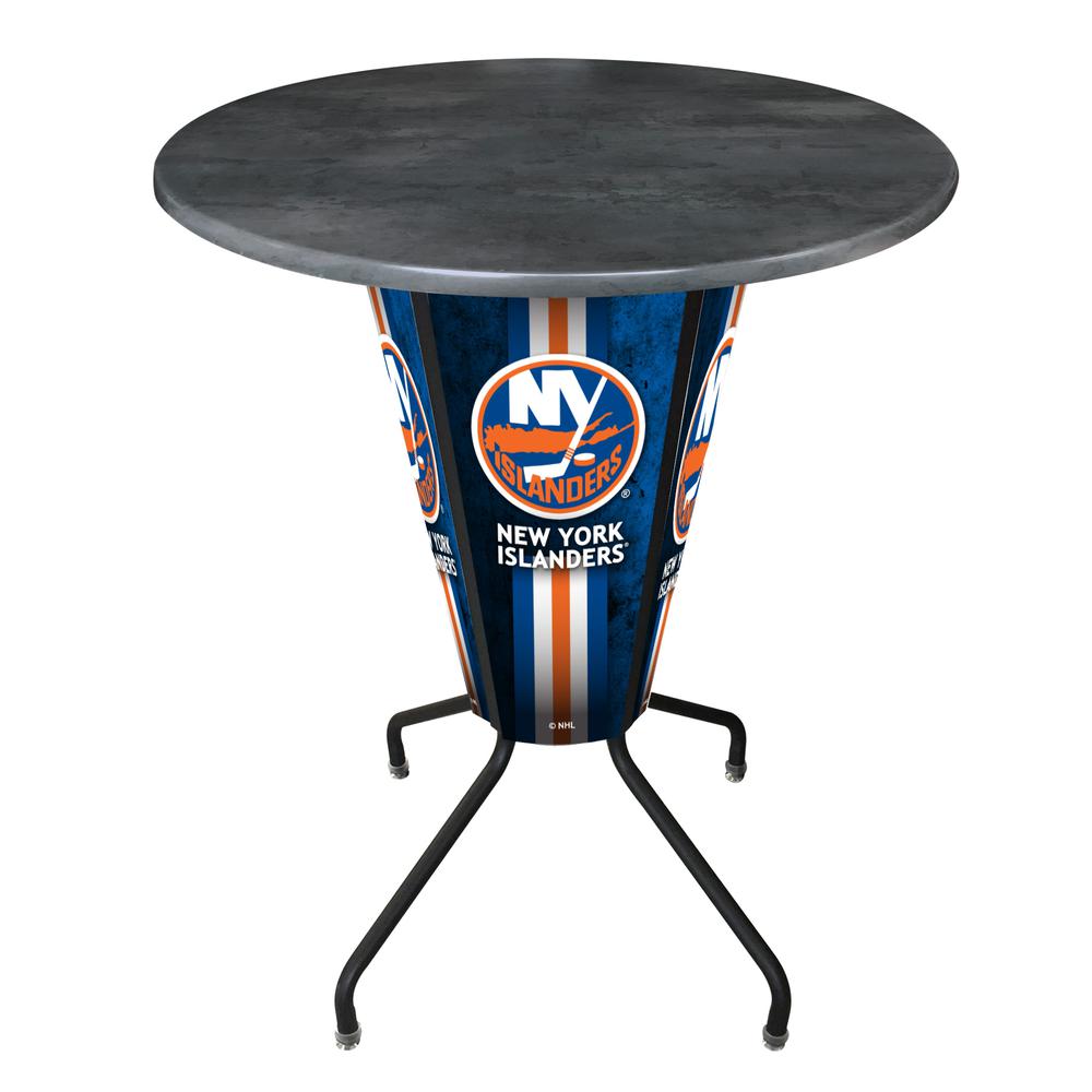 Lighted L218 - 42" Black New York Islanders Pub Table with Black, 36" dia. top. Picture 1