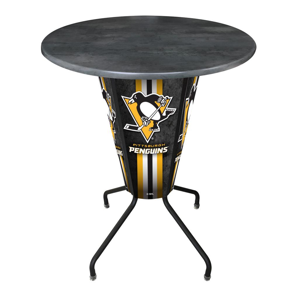 Lighted L218 - 42" Black Pittsburgh Penguins Pub Table with Black, 36" dia. top. Picture 1