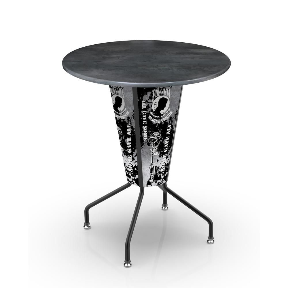 Lighted L218 - 42" Black POW/MIA Pub Table with Black, 36" dia. top. Picture 1