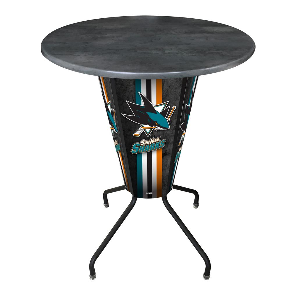 Lighted L218 - 42" Black San Jose Sharks Pub Table with Black, 36" dia. top. Picture 1