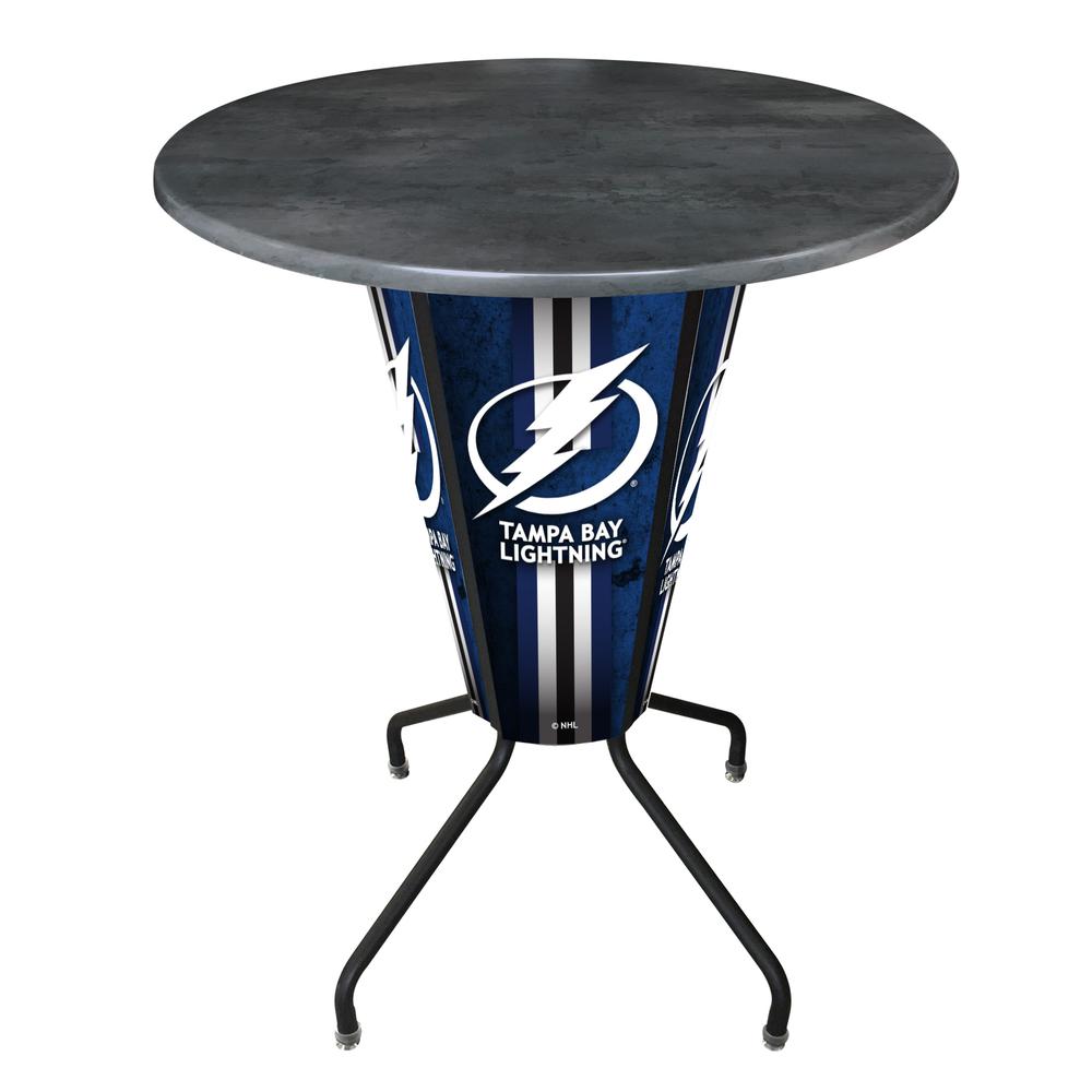 Lighted L218 - 42" Black Tampa Bay Lightning Pub Table with Black, 36" dia. top. Picture 1