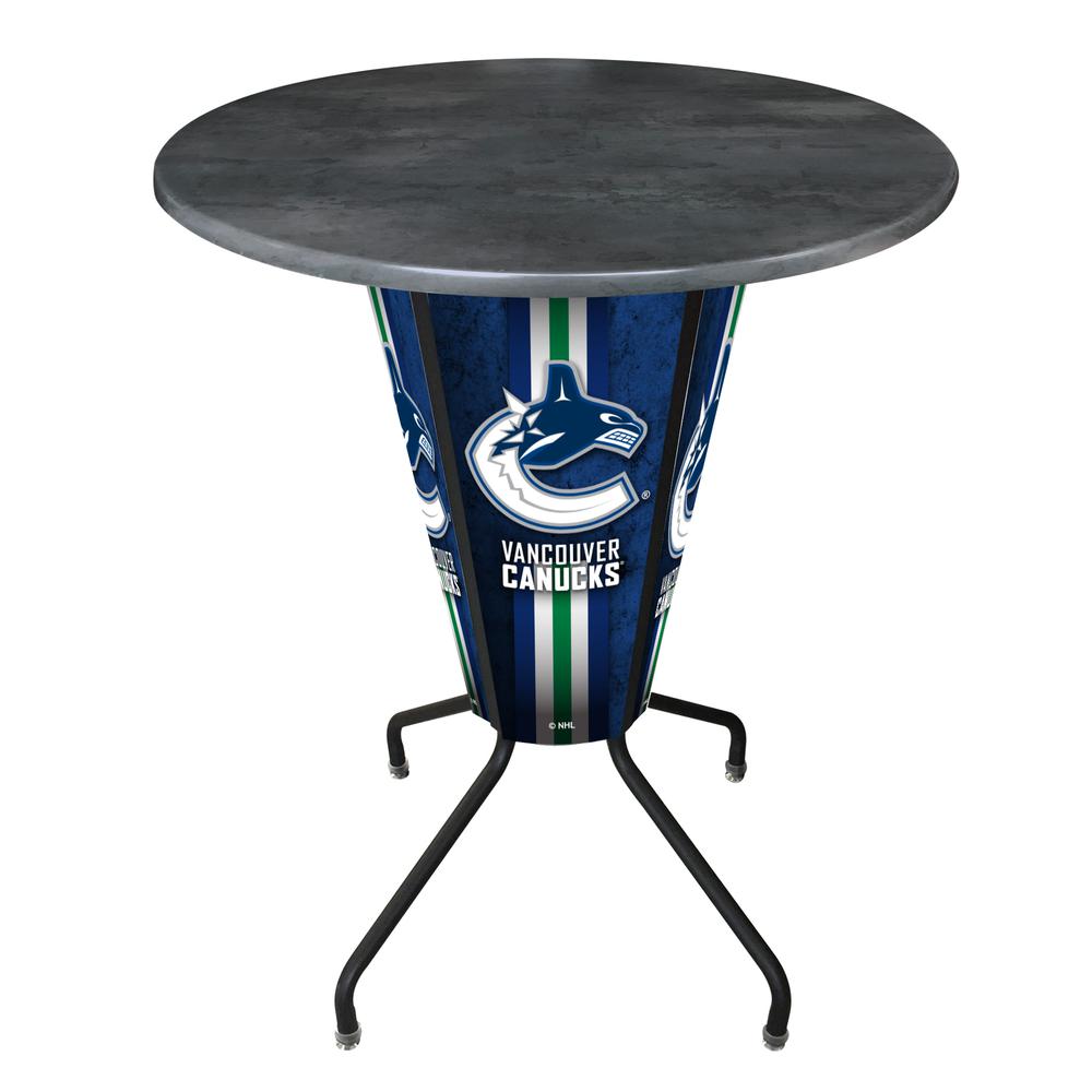 Lighted L218 - 42" Black Vancouver Canucks Pub Table with Black, 36" dia. top. Picture 1