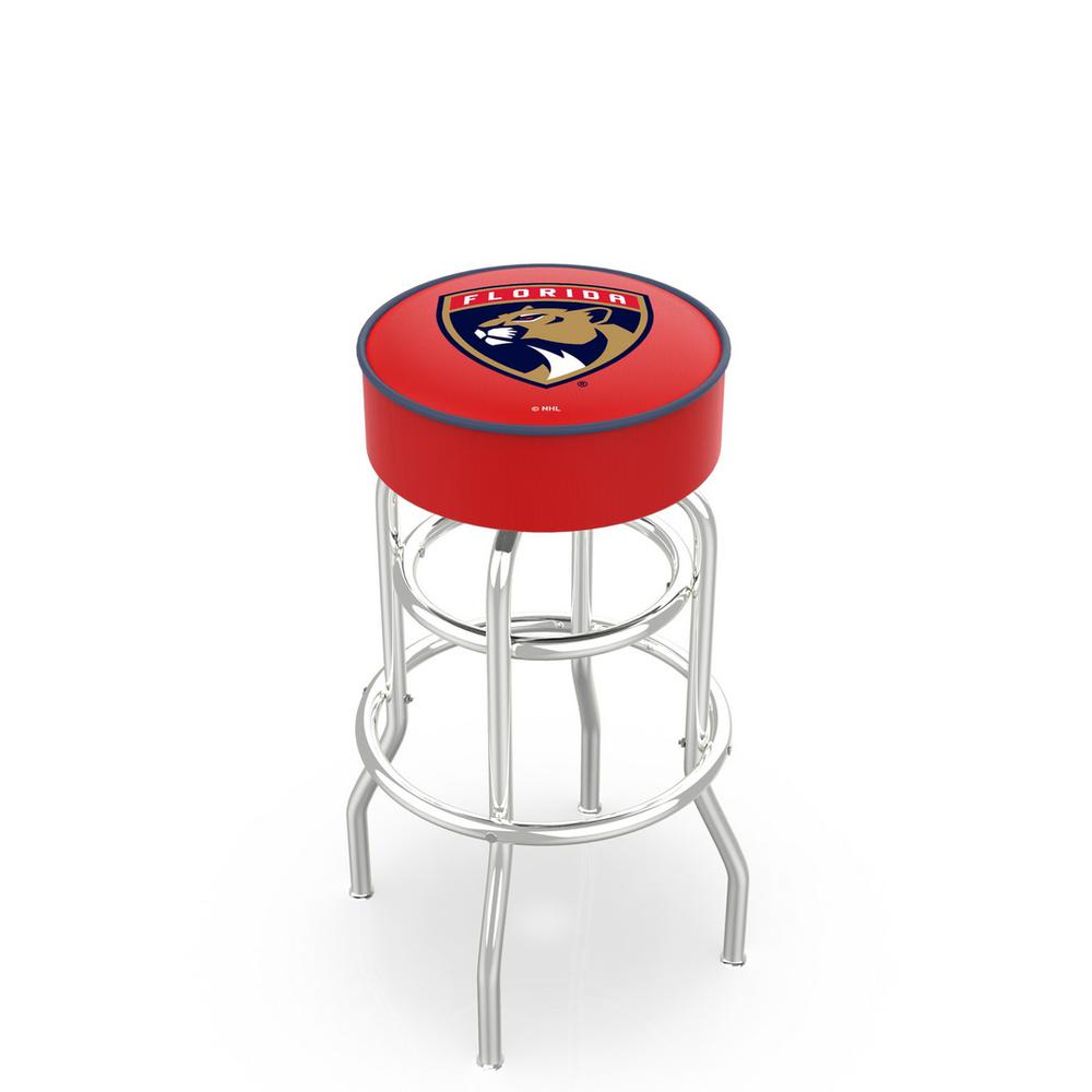 25" L7C1 - 4" Florida Panthers Cushion Seat with Double-Ring Chrome Base Swivel Bar Stool by Holland Bar Stool Company. Picture 1