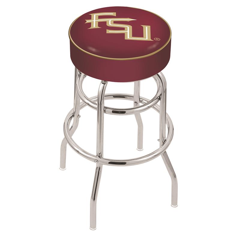 30" L7C1 - 4" Florida State (Script) Cushion Seat with Double-Ring Chrome Base Swivel Bar Stool by Holland Bar Stool Company. Picture 1