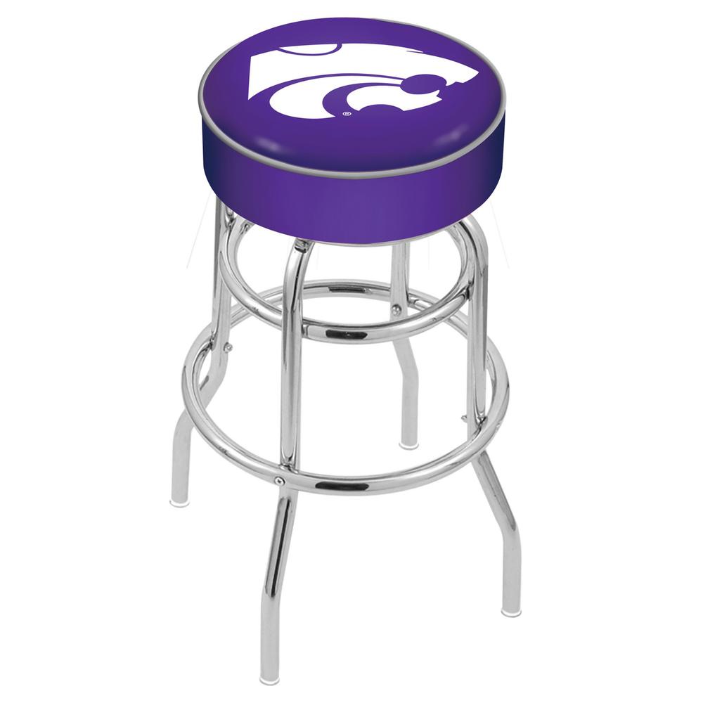 30" L7C1 - 4" Kansas State Cushion Seat with Double-Ring Chrome Base Swivel Bar Stool by Holland Bar Stool Company. Picture 1