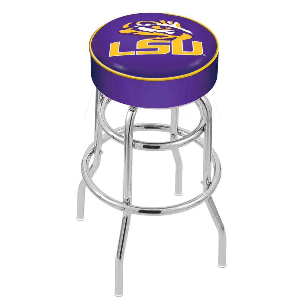 25" L7C1 - 4" Louisiana State Cushion Seat with Double-Ring Chrome Base Swivel Bar Stool by Holland Bar Stool Company. Picture 1