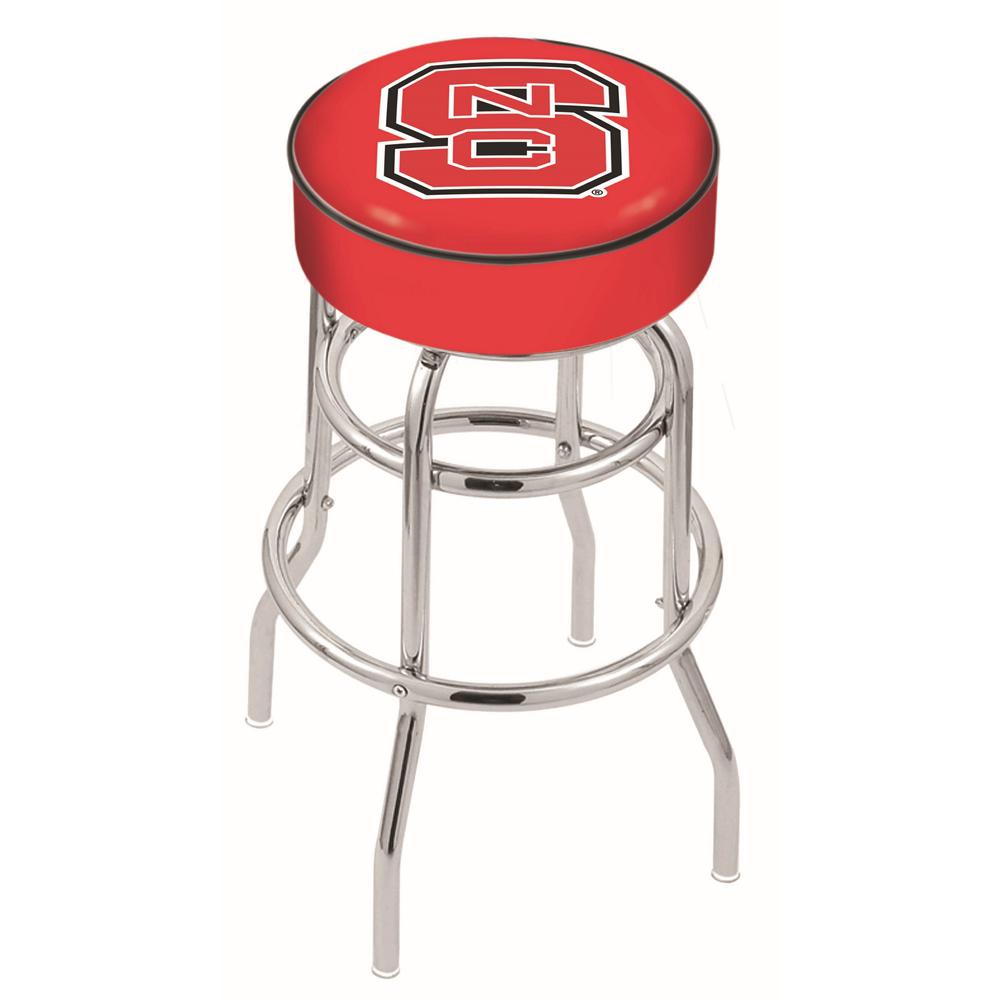 25" L7C1 - 4" North Carolina State Cushion Seat with Double-Ring Chrome Base Swivel Bar Stool by Holland Bar Stool Company. Picture 1