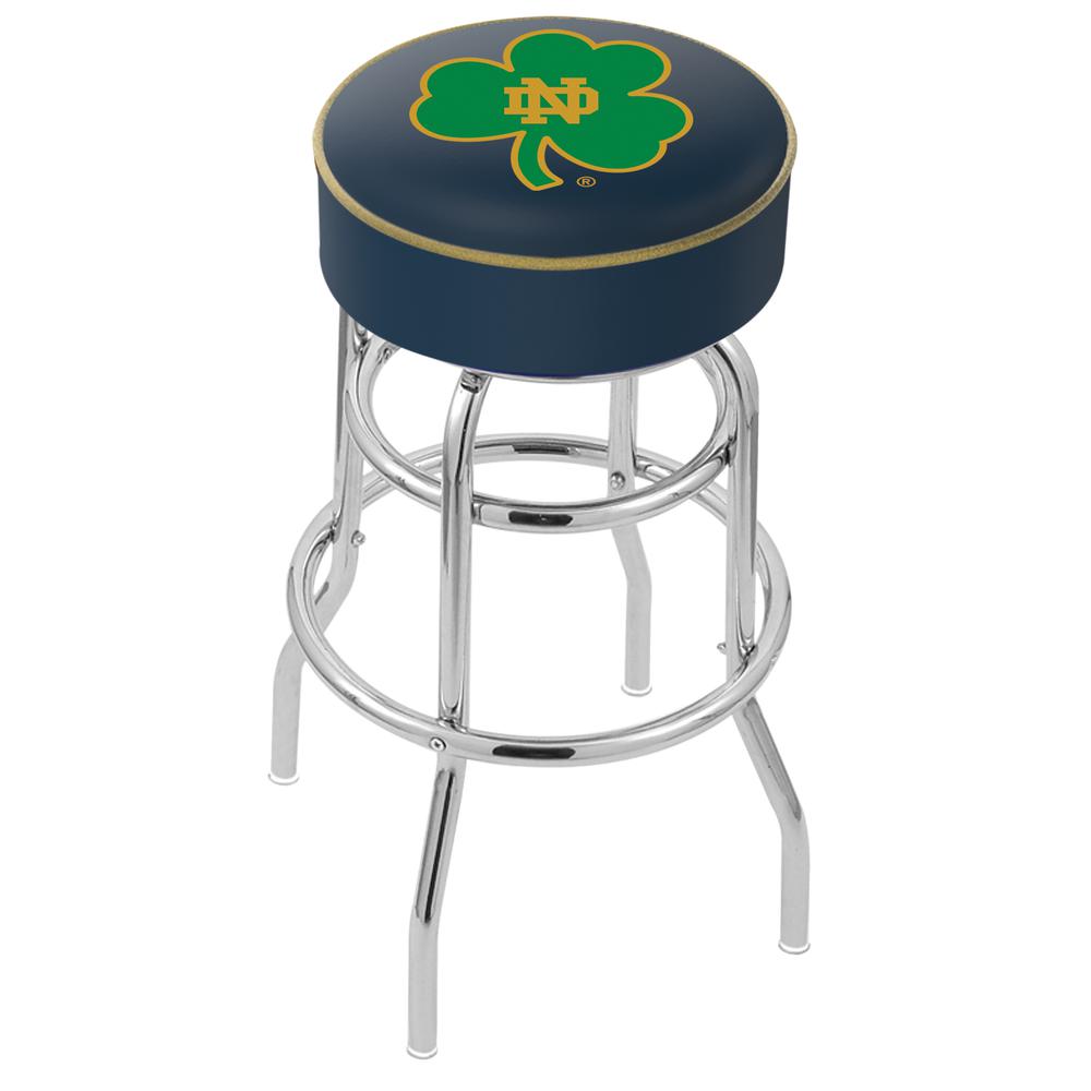 25" L7C1 - 4" Notre Dame (Shamrock) Cushion Seat with Double-Ring Chrome Base Swivel Bar Stool by Holland Bar Stool Company. Picture 1