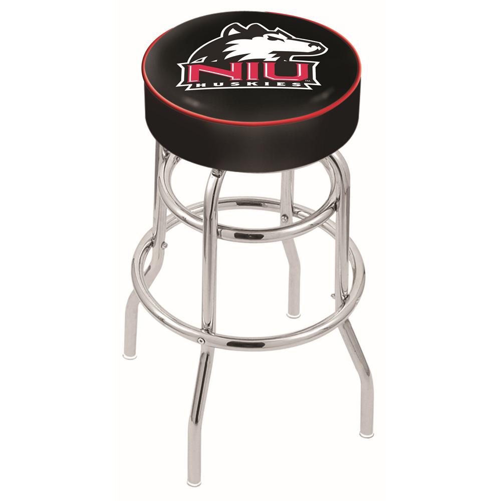 30" L7C1 - 4" Northern Illinois Cushion Seat with Double-Ring Chrome Base Swivel Bar Stool by Holland Bar Stool Company. Picture 1