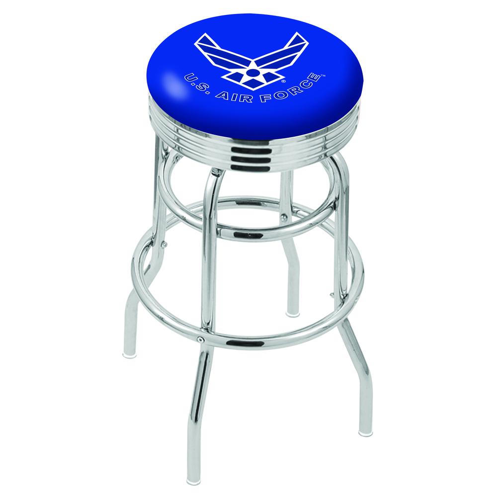 30" L7C3C - Chrome Double Ring U.S. Air Force Swivel Bar Stool with 2.5" Ribbed Accent Ring by Holland Bar Stool Company. Picture 1