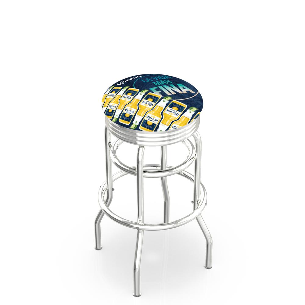 L7C3C Corona (LimePtrn) 25" Double-Ring Swivel Counter Stool with Chrome Finish. Picture 1