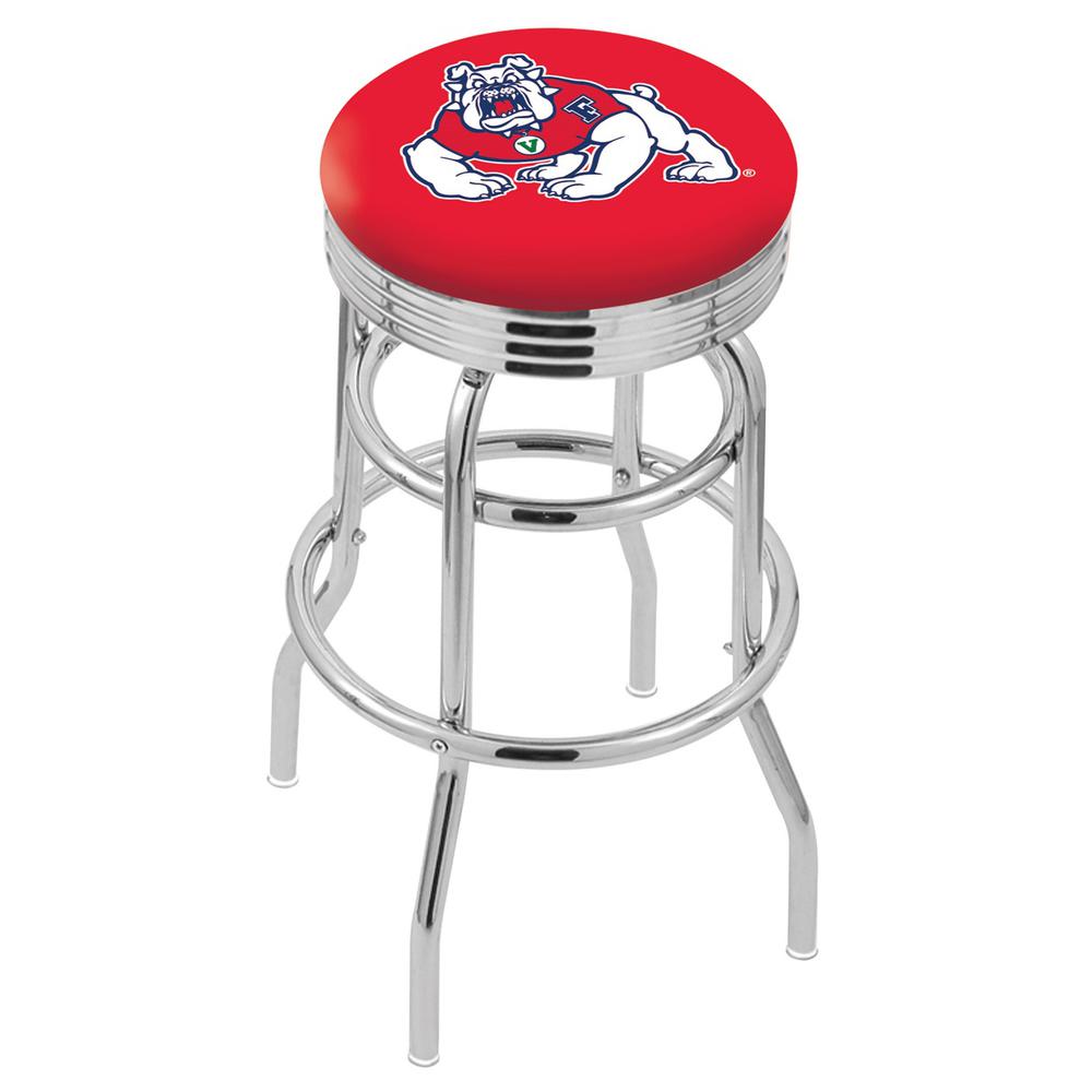 30" L7C3C - Chrome Double Ring Fresno State Swivel Bar Stool with 2.5" Ribbed Accent Ring by Holland Bar Stool Company. Picture 1