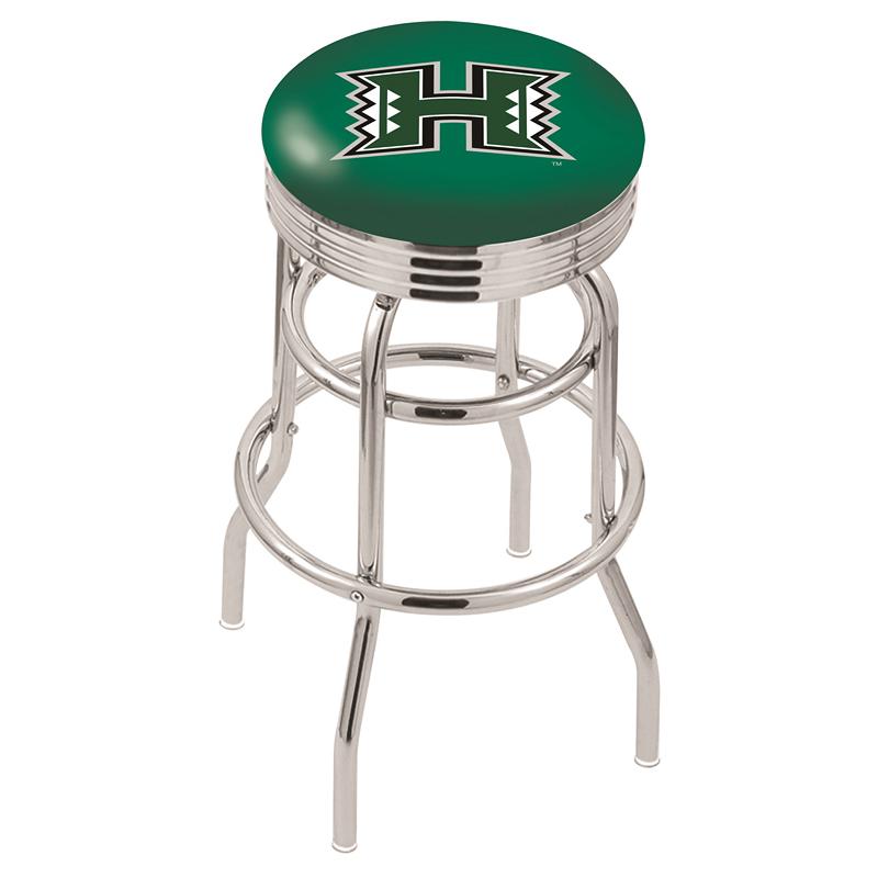 30" L7C3C - Chrome Double Ring Hawaii Swivel Bar Stool with 2.5" Ribbed Accent Ring by Holland Bar Stool Company. The main picture.