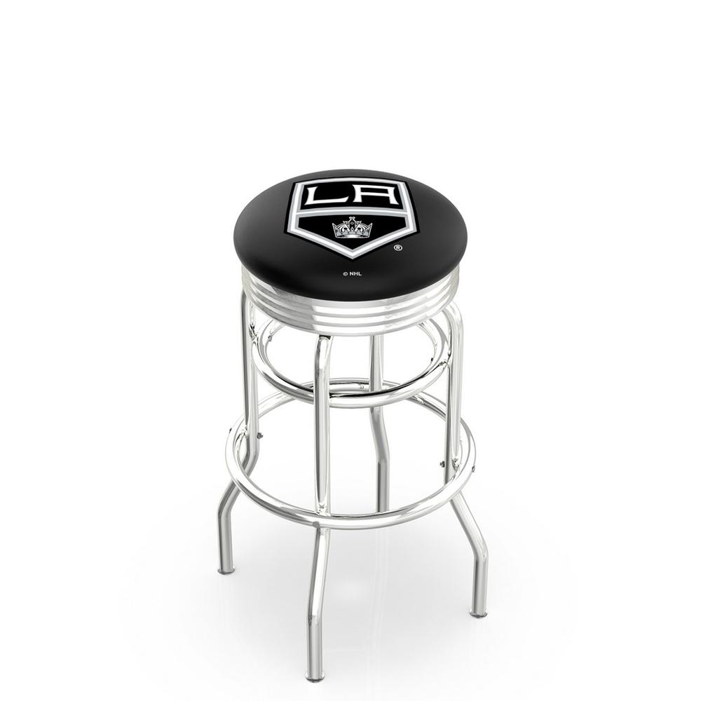 30" L7C3C - Chrome Double Ring Los Angeles Kings Swivel Bar Stool with 2.5" Ribbed Accent Ring by Holland Bar Stool Company. The main picture.