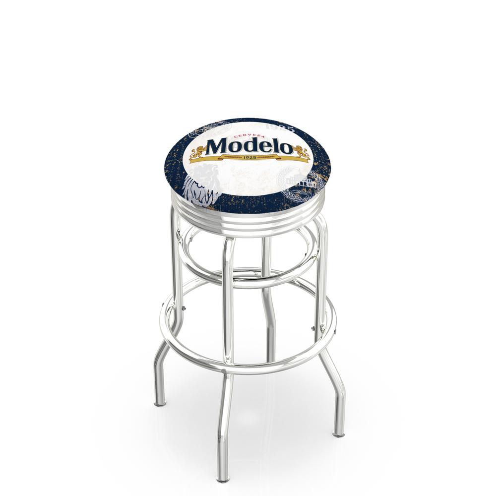 L7C3C Modelo (BlBrdr) 25" Double-Ring Swivel Counter Stool with Chrome Finish. Picture 1