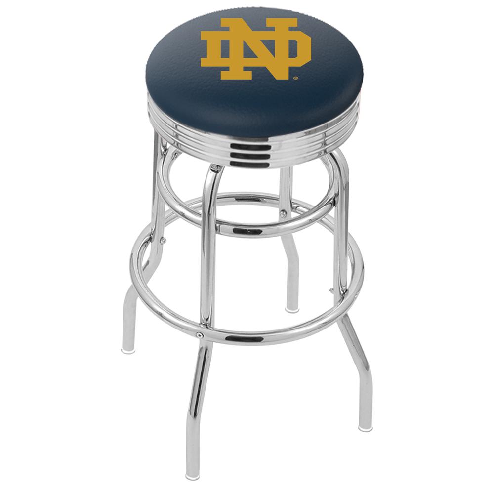30" L7C3C - Chrome Double Ring Notre Dame (ND) Swivel Bar Stool with 2.5" Ribbed Accent Ring by Holland Bar Stool Company. Picture 1