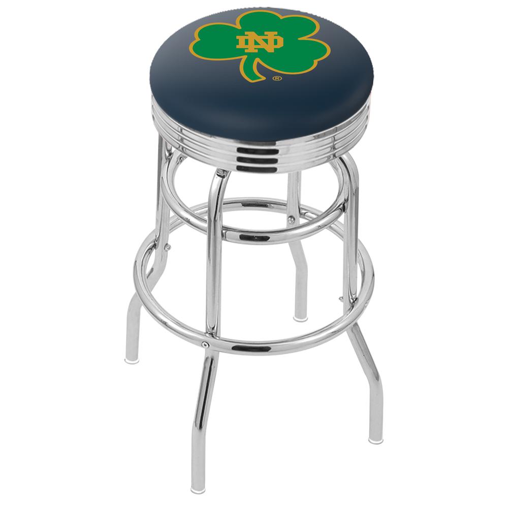 30" L7C3C - Chrome Double Ring Notre Dame (Shamrock) Swivel Bar Stool with 2.5" Ribbed Accent Ring by Holland Bar Stool Company. Picture 1