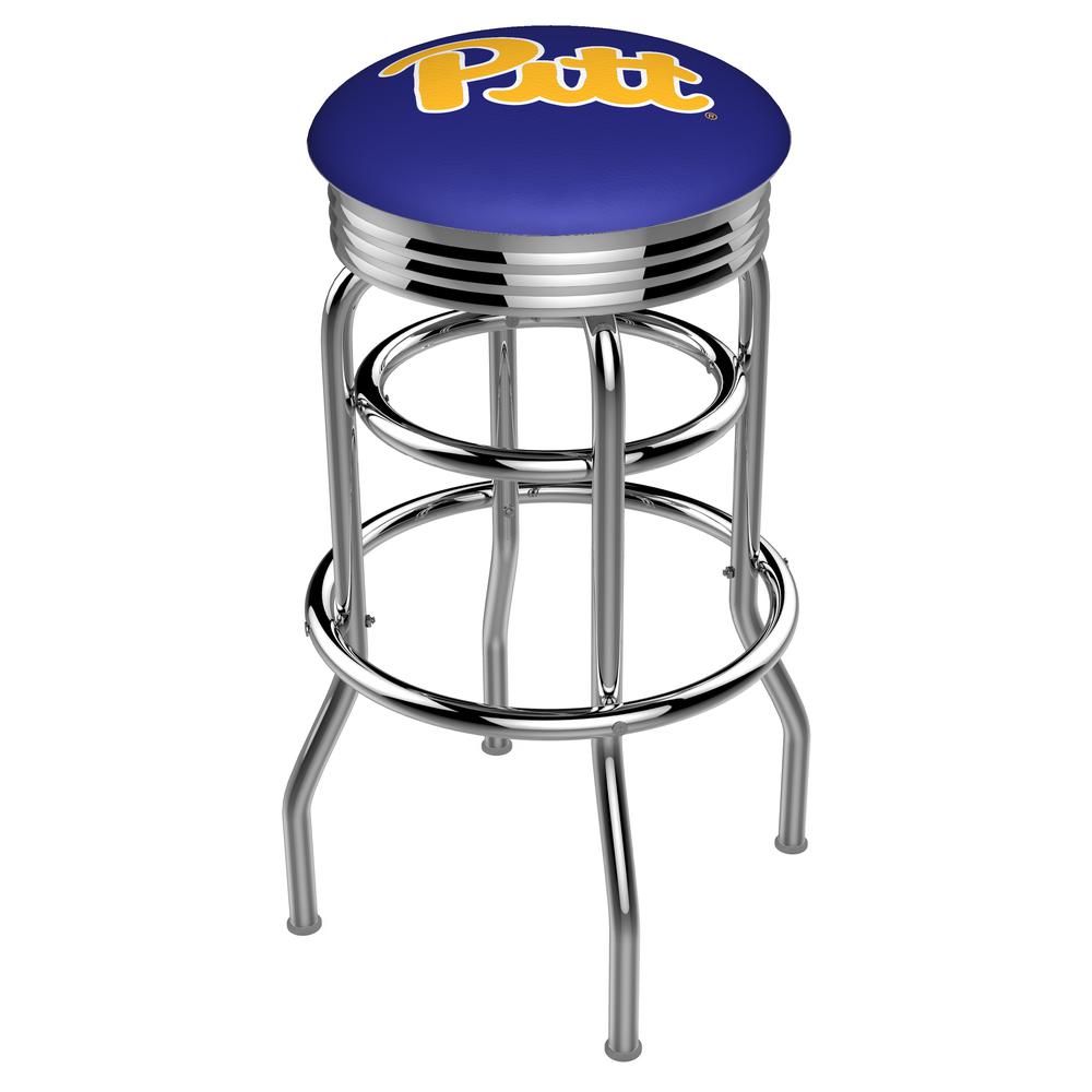 30" L7C3C - Chrome Double Ring Pitt Swivel Bar Stool with 2.5" Ribbed Accent Ring by Holland Bar Stool Company. Picture 1
