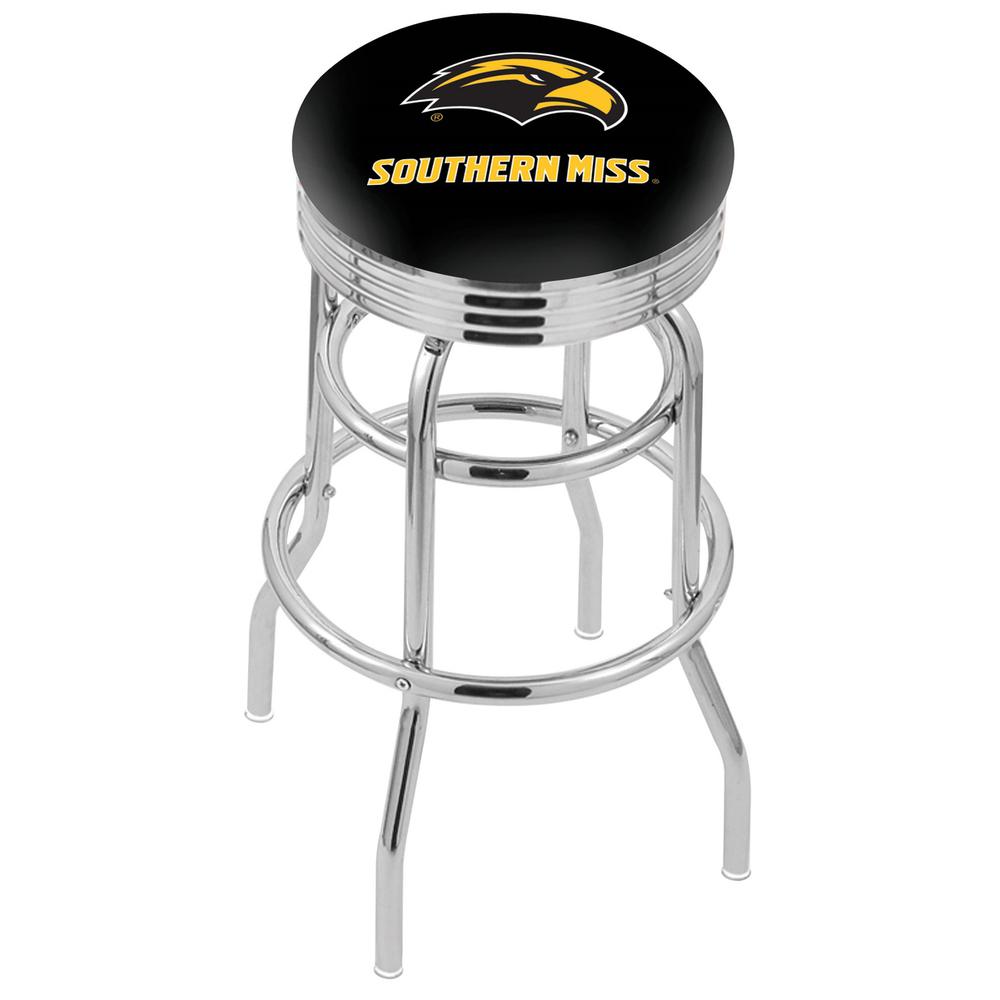 30" L7C3C - Chrome Double Ring Southern Miss Swivel Bar Stool with 2.5" Ribbed Accent Ring by Holland Bar Stool Company. Picture 1