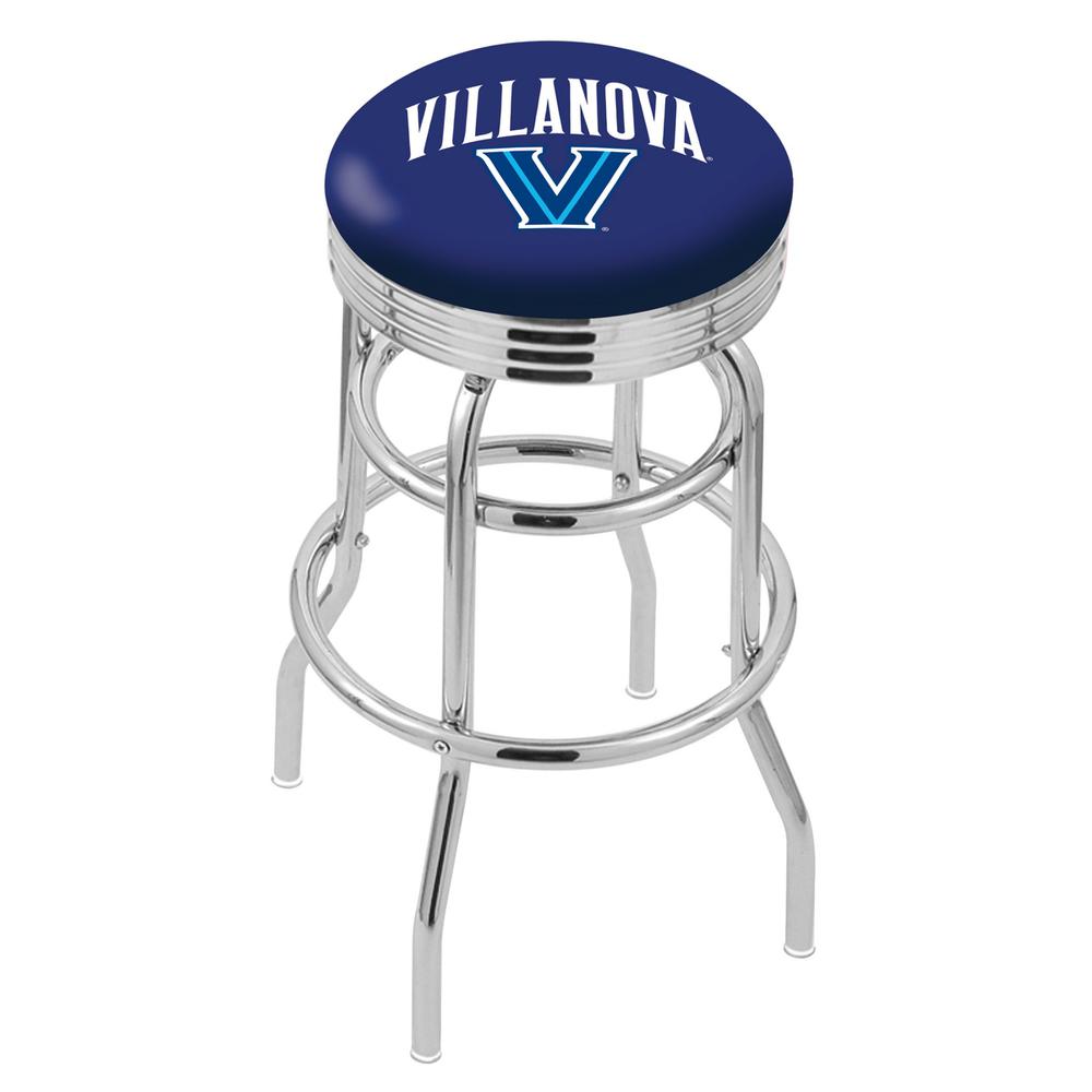 25" L7C3C - Chrome Double Ring Villanova Swivel Bar Stool with 2.5" Ribbed Accent Ring by Holland Bar Stool Company. The main picture.
