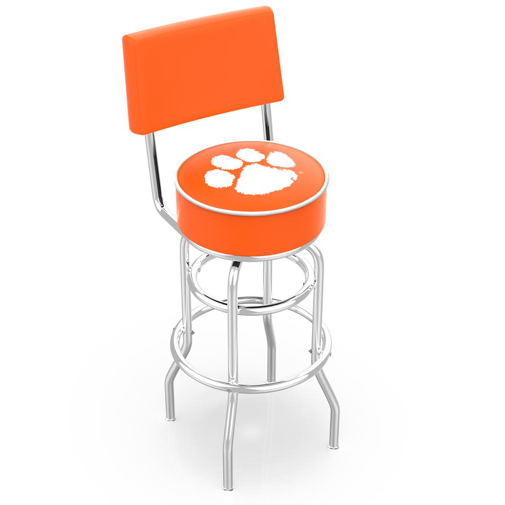 30" L7C4 - Chrome Double Ring Clemson Swivel Bar Stool with a Back by Holland Bar Stool Company. Picture 1