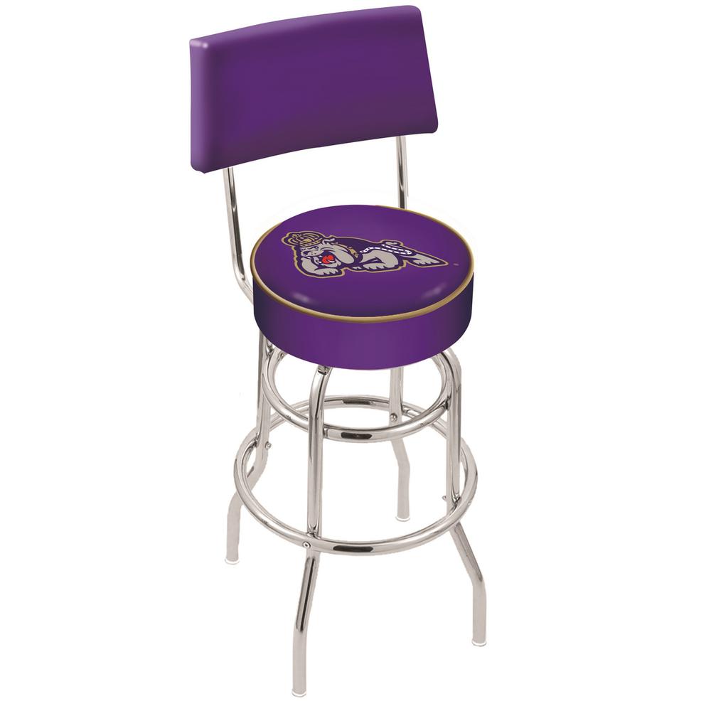 30" L7C4 - Chrome Double Ring James Madison Swivel Bar Stool with a Back by Holland Bar Stool Company. Picture 1