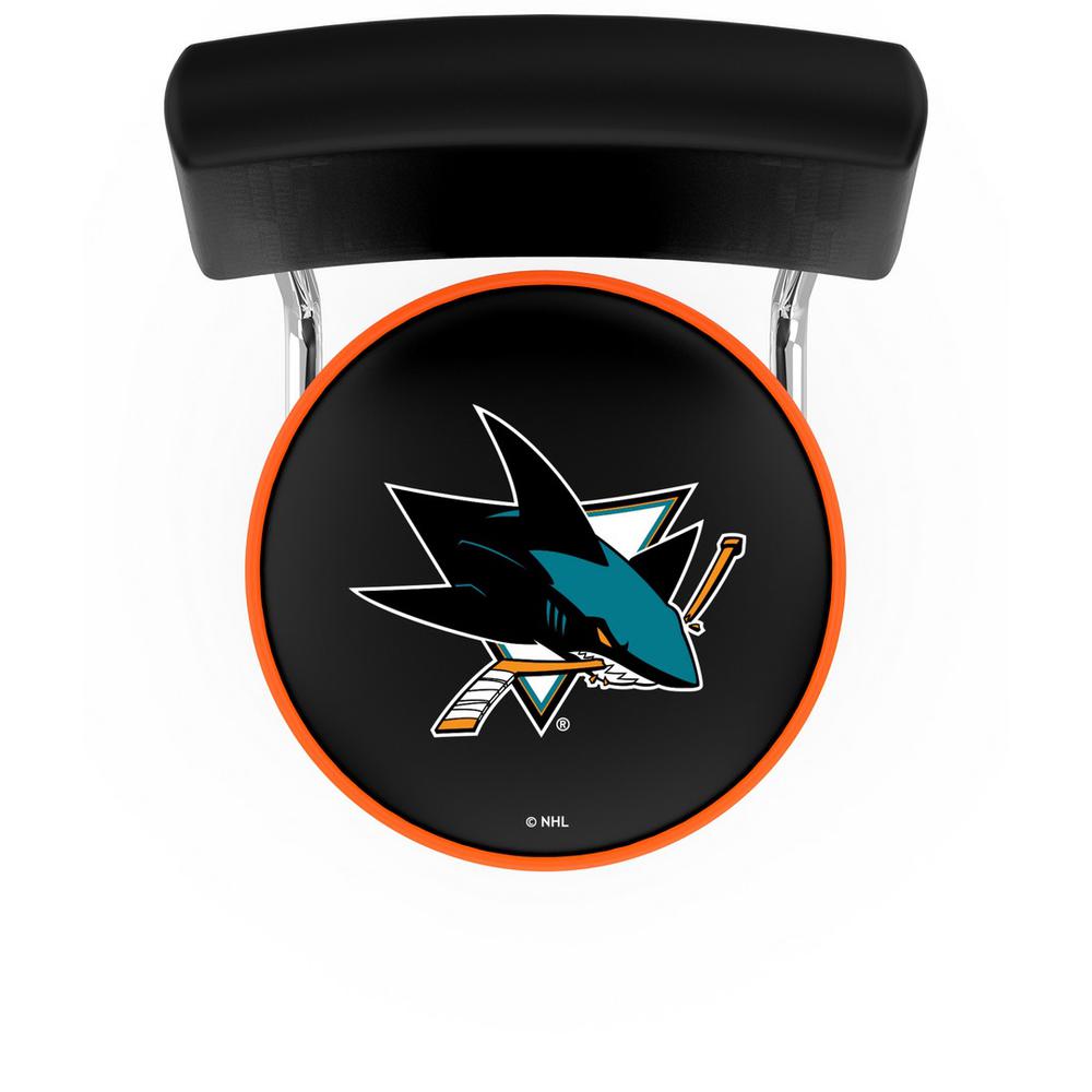 25" L7C4 - Chrome Double Ring San Jose Sharks Swivel Bar Stool with a Back by Holland Bar Stool Company. Picture 2