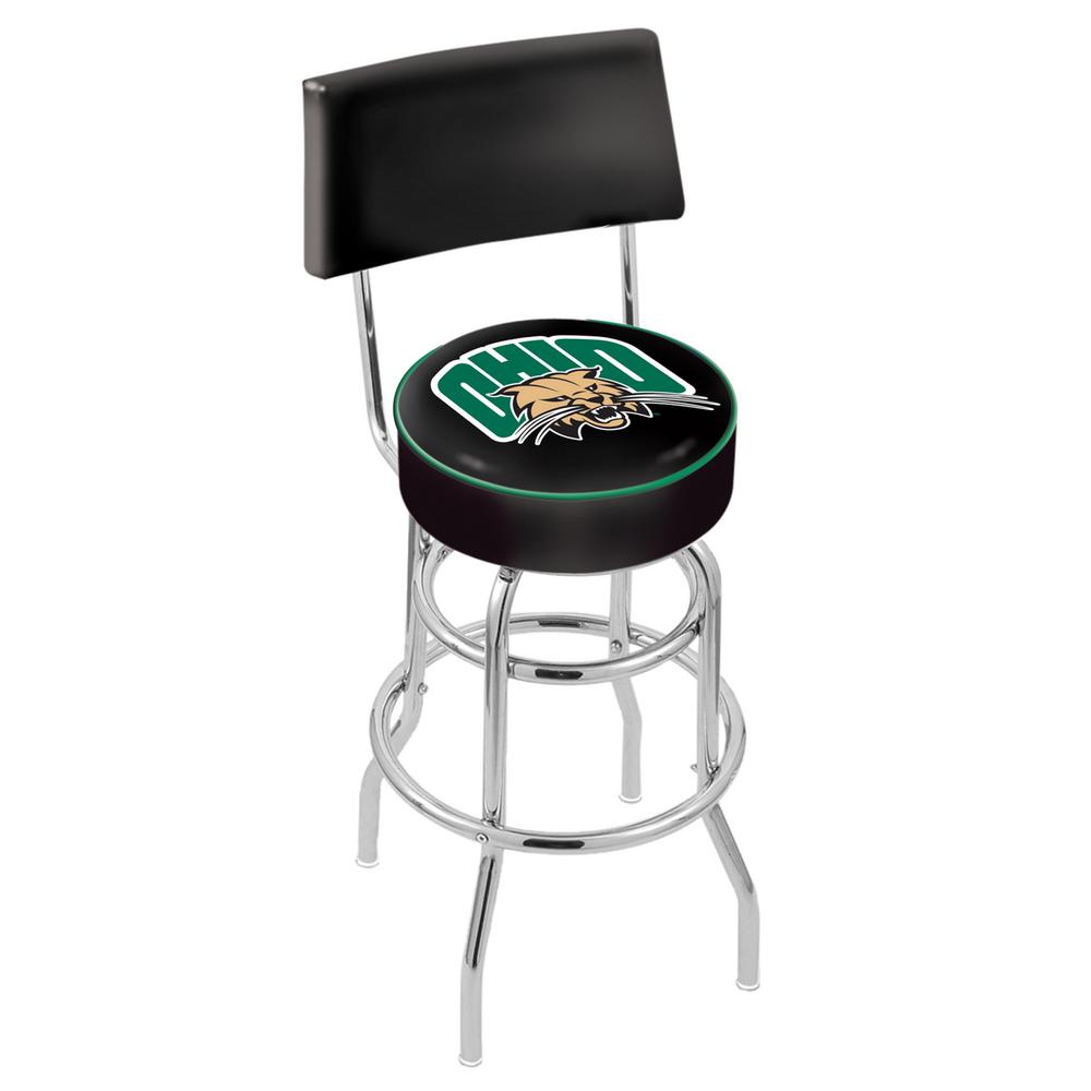30" L7C4 - Chrome Double Ring Ohio University Swivel Bar Stool with a Back by Holland Bar Stool Company. Picture 1