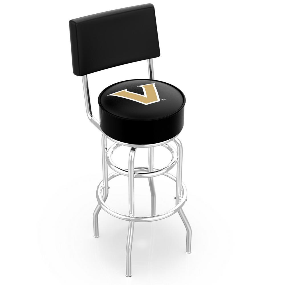 30" L7C4 - Chrome Double Ring Vanderbilt Swivel Bar Stool with a Back by Holland Bar Stool Company. The main picture.