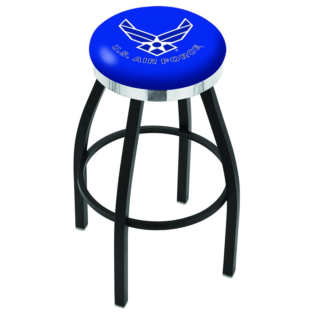 36" L8B2C - Black Wrinkle U.S. Air Force Swivel Bar Stool with Chrome Accent Ring by Holland Bar Stool Company. Picture 1