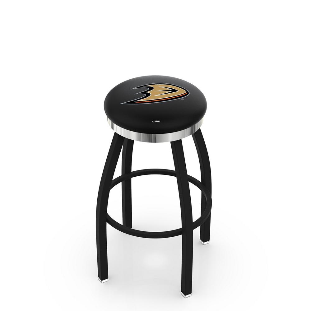 36" L8B2C - Black Wrinkle Anaheim Ducks Swivel Bar Stool with Chrome Accent Ring by Holland Bar Stool Company. Picture 1