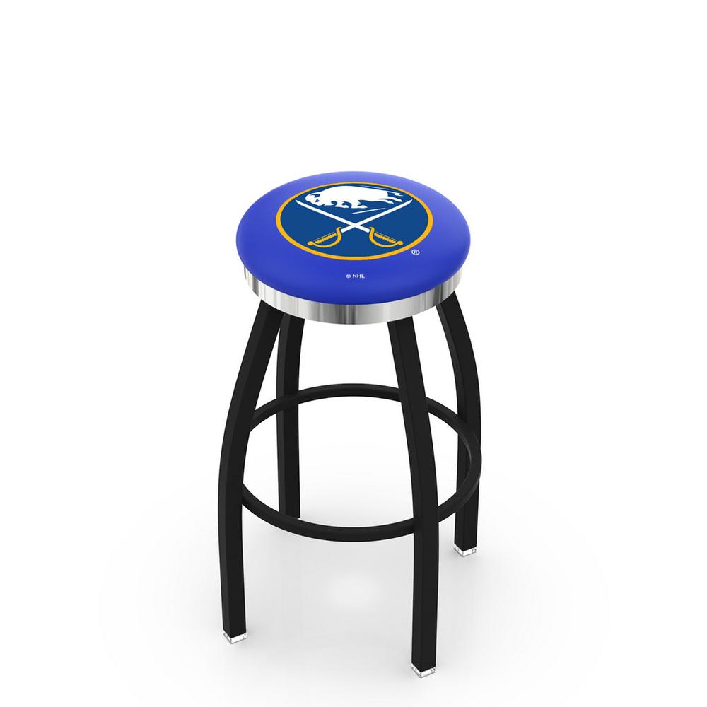 36" L8B2C - Black Wrinkle Buffalo Sabres Swivel Bar Stool with Chrome Accent Ring by Holland Bar Stool Company. Picture 1
