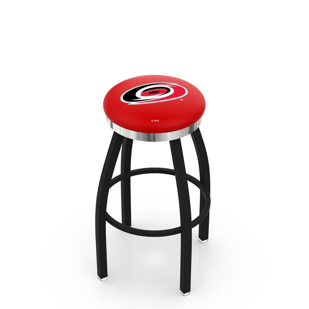 36" L8B2C - Black Wrinkle Carolina Hurricanes Swivel Bar Stool with Chrome Accent Ring by Holland Bar Stool Company. The main picture.