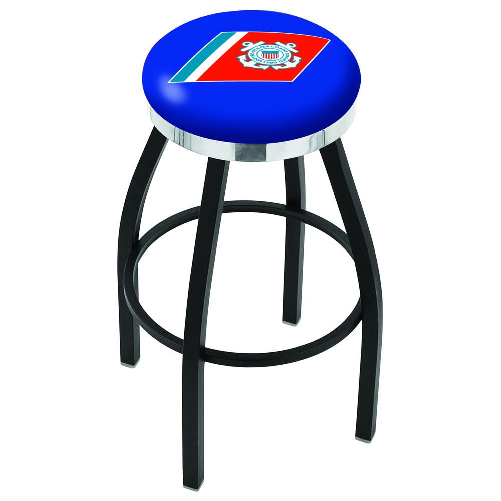 36" L8B2C - Black Wrinkle U.S. Coast Guard Swivel Bar Stool with Chrome Accent Ring by Holland Bar Stool Company. Picture 1