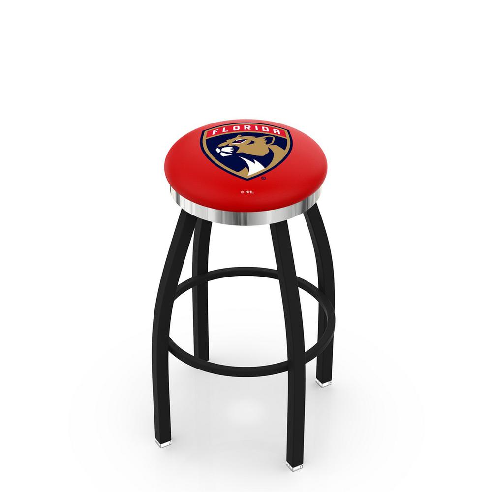 36" L8B2C - Black Wrinkle Florida Panthers Swivel Bar Stool with Chrome Accent Ring by Holland Bar Stool Company. The main picture.