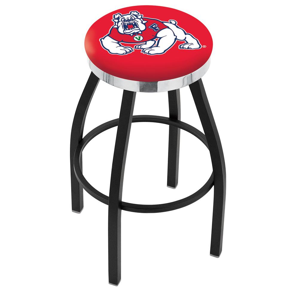 36" L8B2C - Black Wrinkle Fresno State Swivel Bar Stool with Chrome Accent Ring by Holland Bar Stool Company. Picture 1