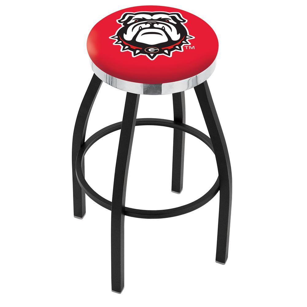 36" L8B2C - Black Wrinkle Georgia "Bulldog" Swivel Bar Stool with Chrome Accent Ring by Holland Bar Stool Company. Picture 1