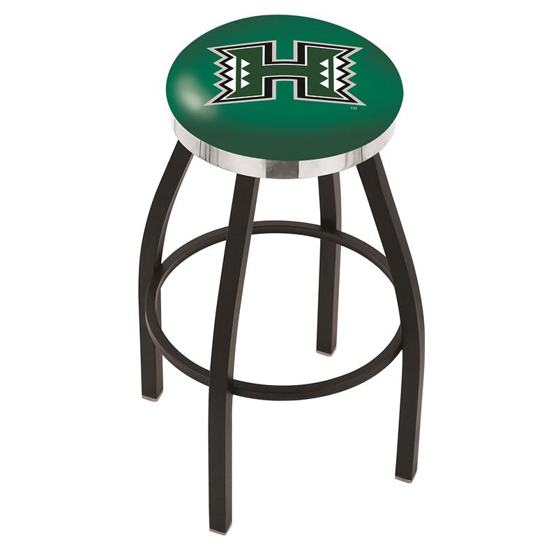 36" L8B2C - Black Wrinkle Hawaii Swivel Bar Stool with Chrome Accent Ring by Holland Bar Stool Company. Picture 1