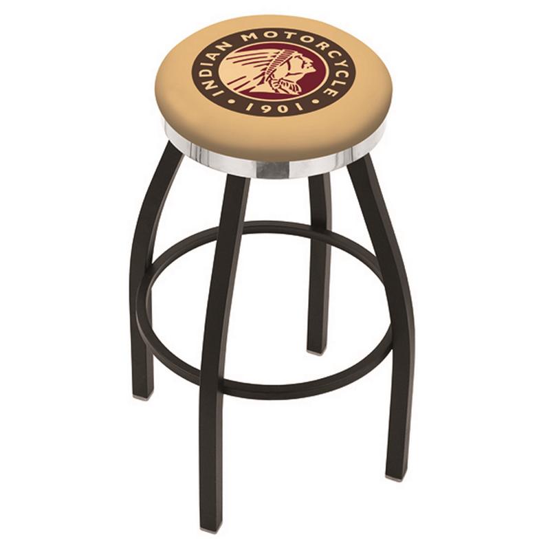 36" L8B2C - Black Wrinkle Indian Motorcycle Swivel Bar Stool with Chrome Accent Ring by Holland Bar Stool Company. Picture 1