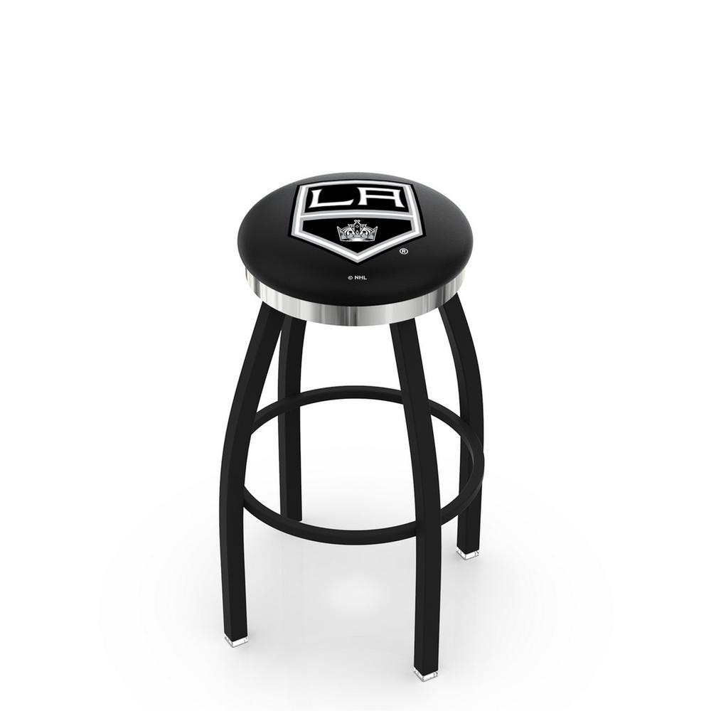 36" L8B2C - Black Wrinkle Los Angeles Kings Swivel Bar Stool with Chrome Accent Ring by Holland Bar Stool Company. Picture 1