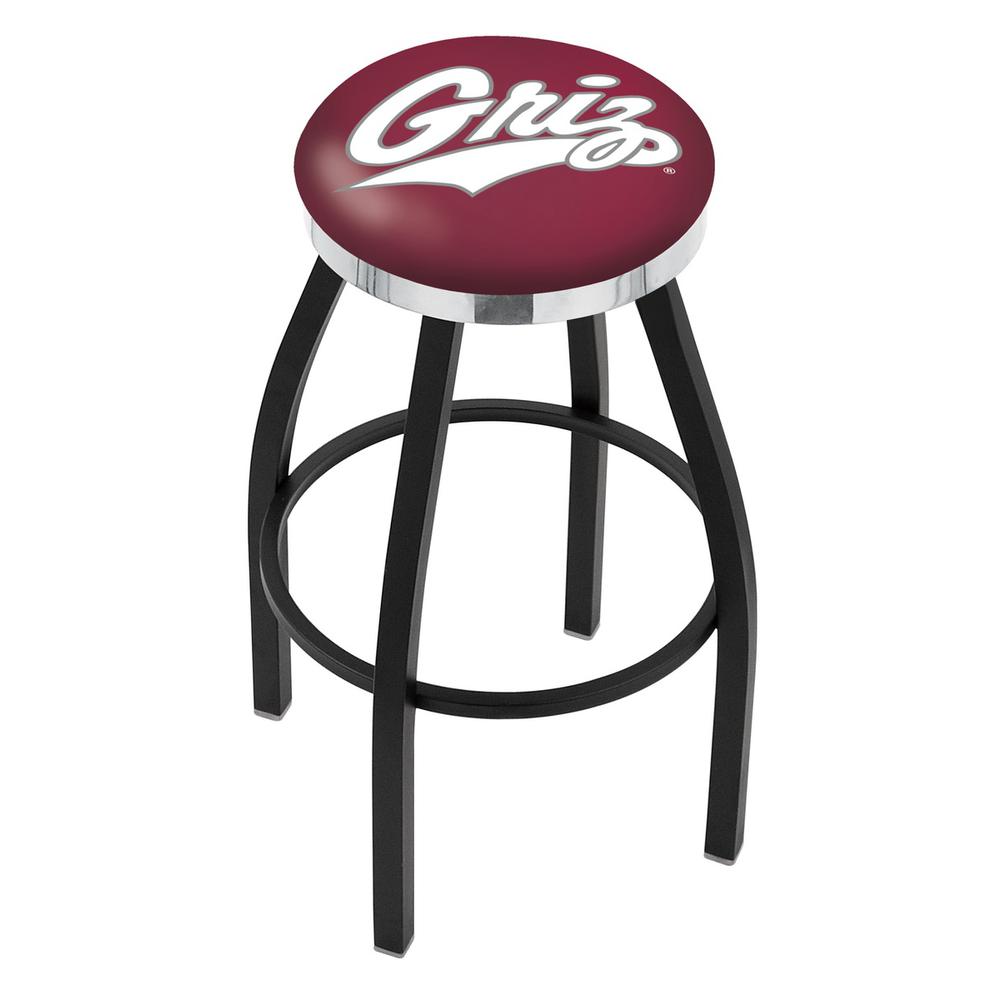 36" L8B2C - Black Wrinkle Montana Swivel Bar Stool with Chrome Accent Ring by Holland Bar Stool Company. Picture 1