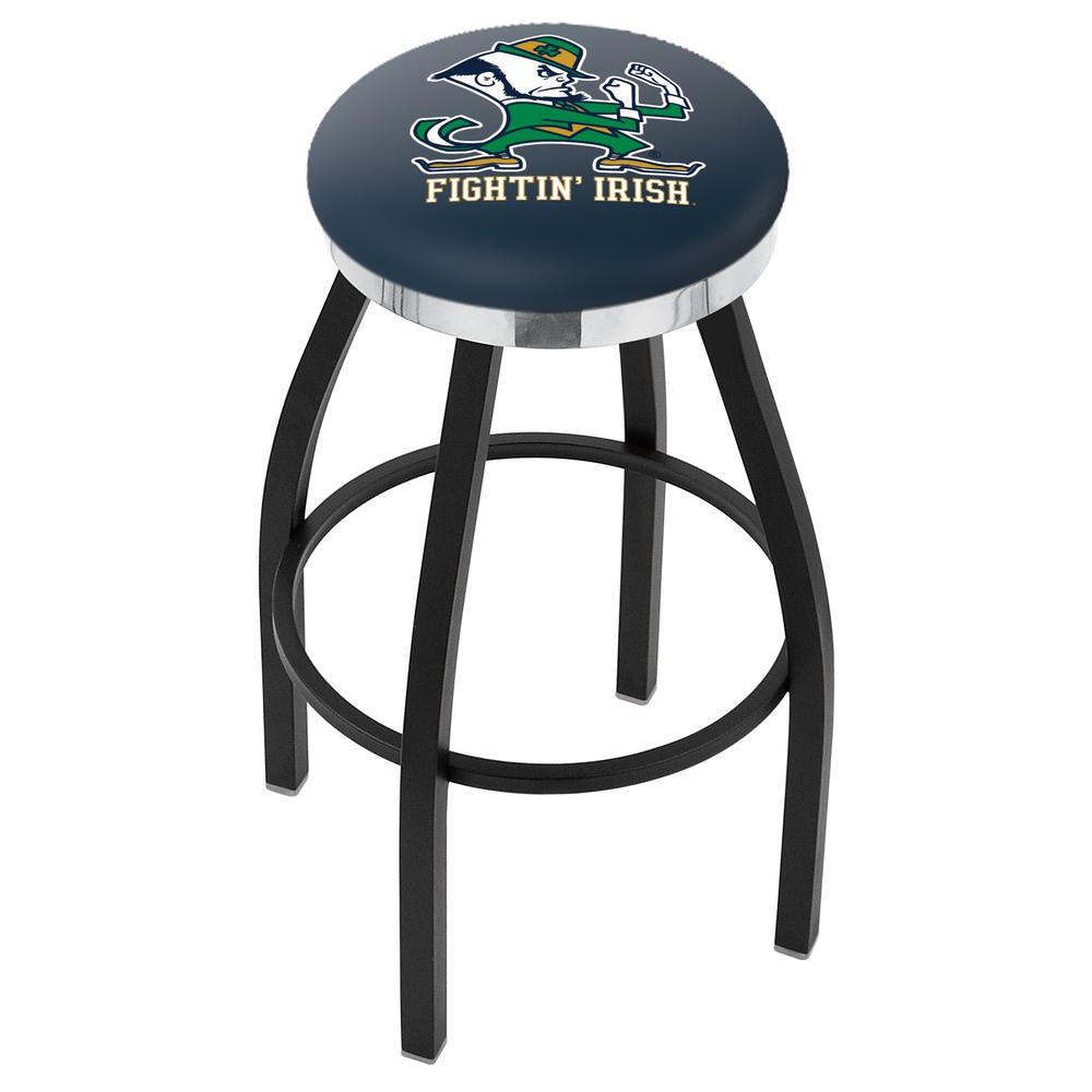 36" L8B2C - Black Wrinkle Notre Dame (Leprechaun) Swivel Bar Stool with Chrome Accent Ring by Holland Bar Stool Company. Picture 1