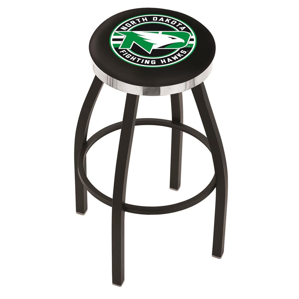 36" L8B2C - Black Wrinkle North Dakota Swivel Bar Stool with Chrome Accent Ring by Holland Bar Stool Company. Picture 1